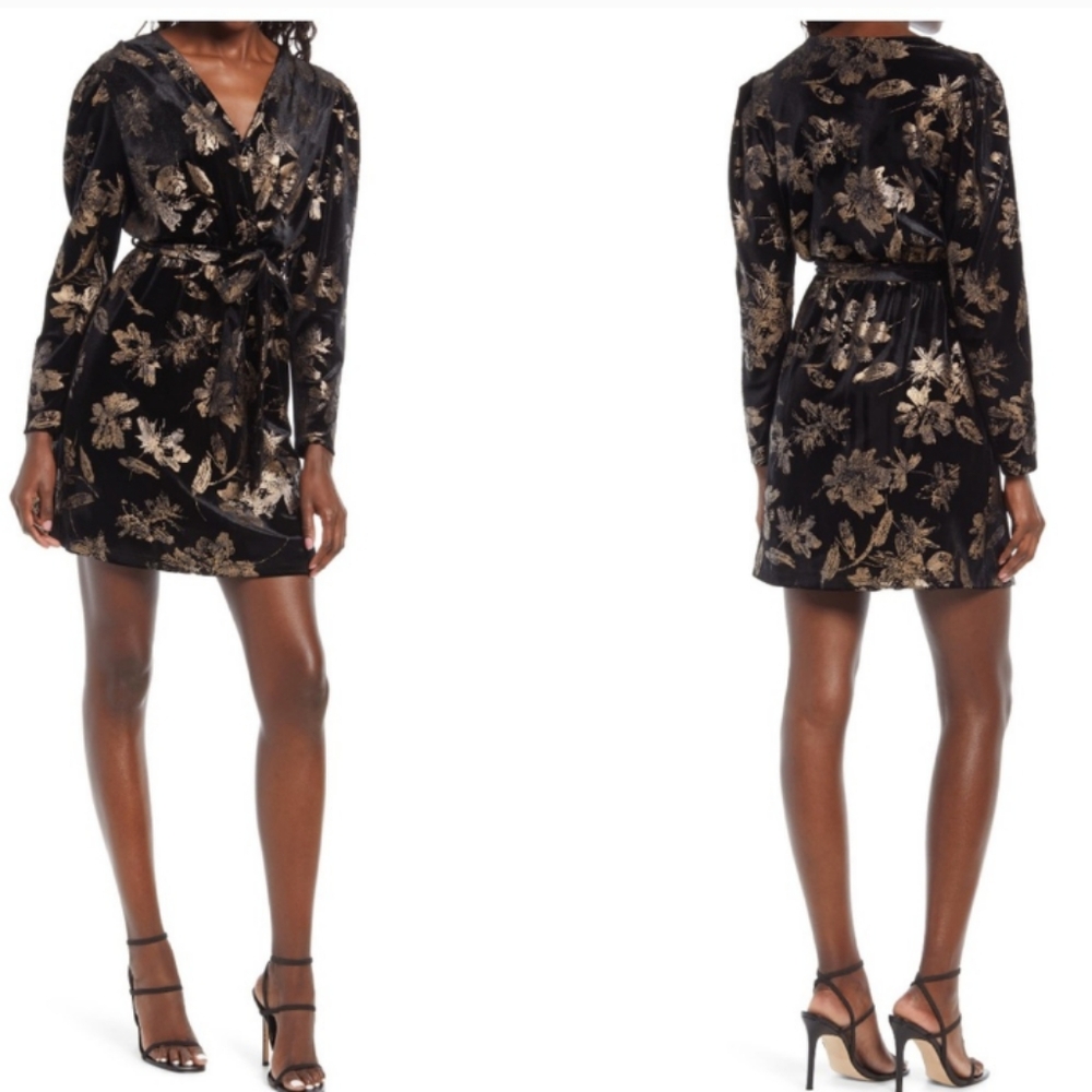 Fraiche by J. Floral Print Velvet Faux Wrap Minidress, Sz XL - Picture 2 of 14